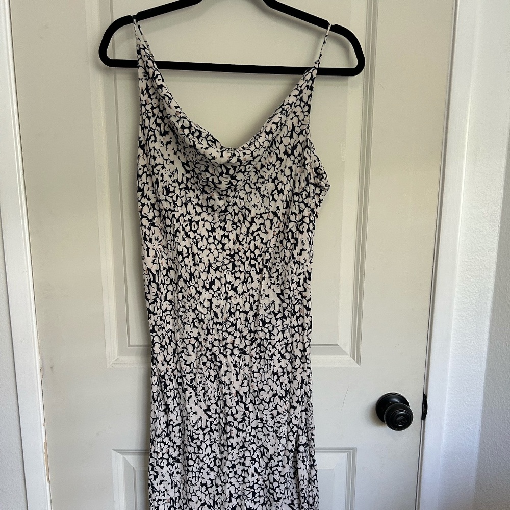 Handmade Cowl-Neck Bias Slip Dress | Navy/Cream Floral | Sz. 10-12
